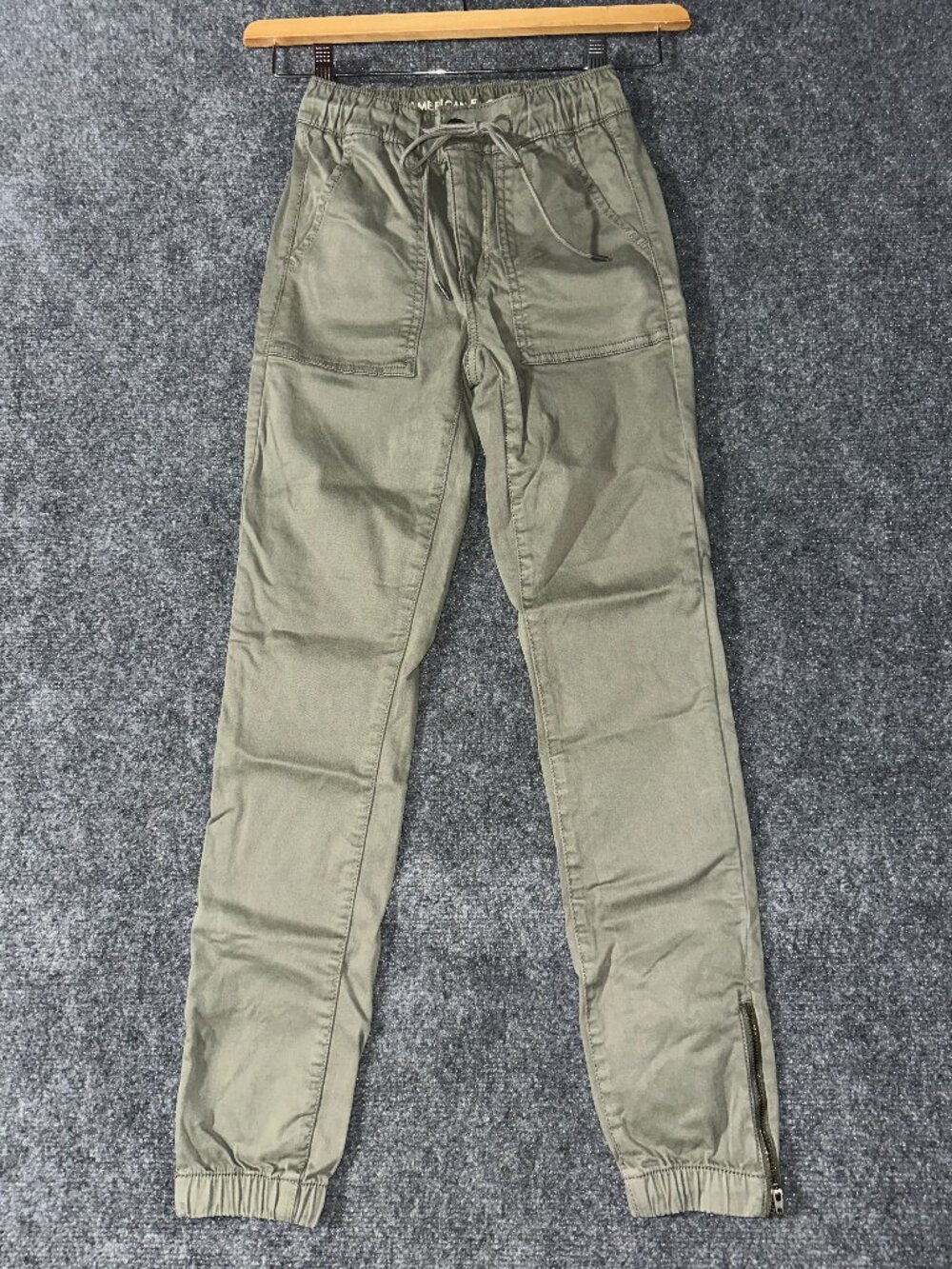 American Eagle Pants Womens 0 Khaki Green Cotton Stretch Tapered Leg Pockets